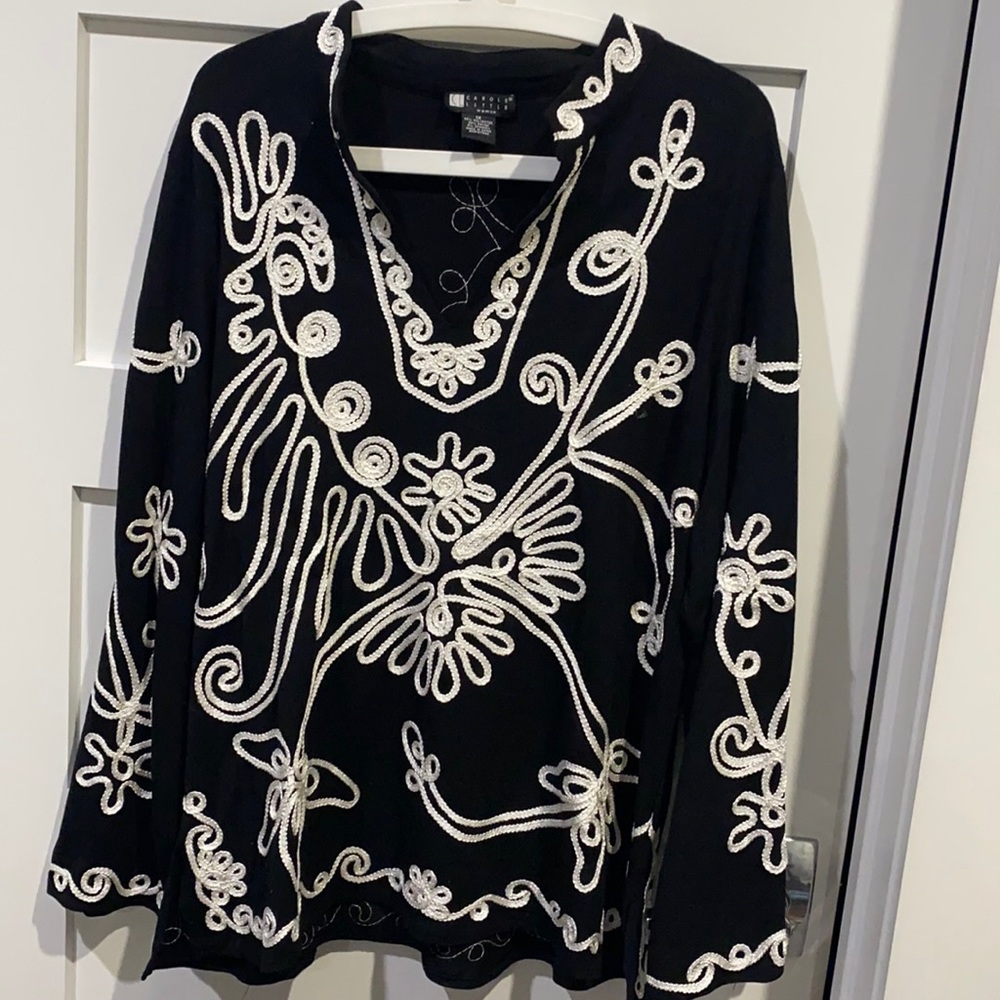 Black and White Blouse with beautiful stitching